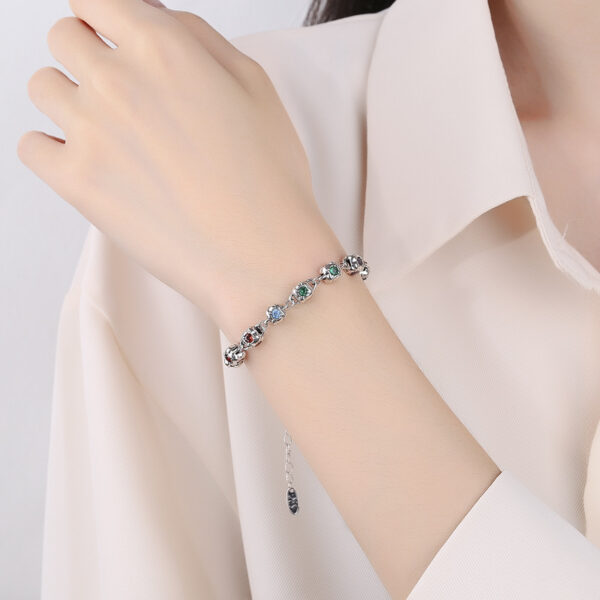 Rainbow Zirconium Dice Bracelet Women S925 Sterling Silver Vintage Fashion Four Sided Diamond - Image 3