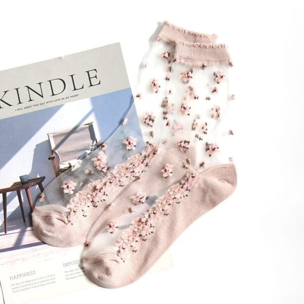 Women's Thin Floral Designed Socks - Image 2