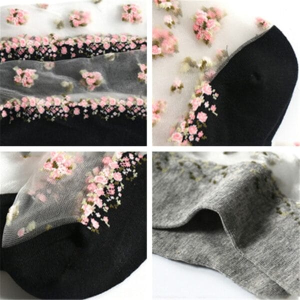 Women's Thin Floral Designed Socks - Image 4