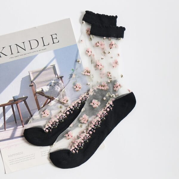 Women's Thin Floral Designed Socks - Image 6