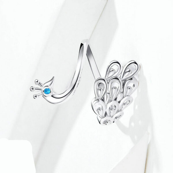 White gold plated peacock silver ring - Image 3