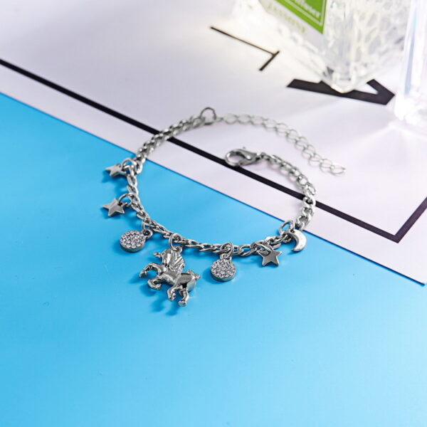 Trendy Alloy Silver Gold Color Unicorn Charms Bracelet With Moon Star Charms Cute Anime Bracelet For Woman Girls Gift - Image 3