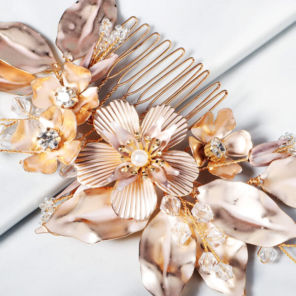 Bride high-end golden flowers hand-inserted comb - Image 4
