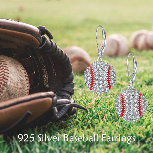 Sterling Silver Baseball Earrings Leverback Dangle Drop Earrings Sports Jewelry - Image 6