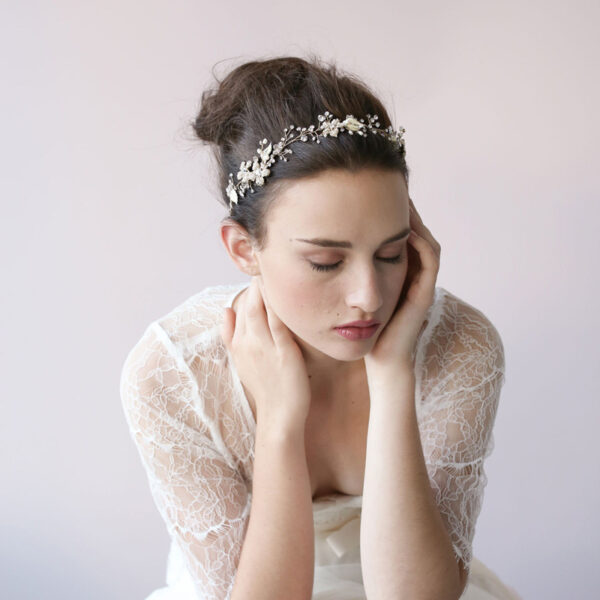 European and American high-end wedding bride Pearl crystal ornament jewelry crown hair headdress handmade jewelry trade - Image 3