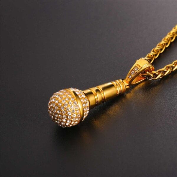 Iced Out Microphone Pendant Necklace - Image 4