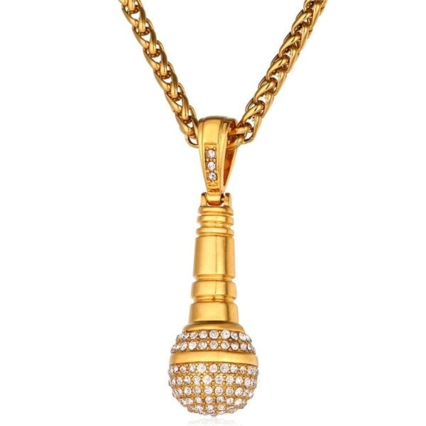 Iced Out Microphone Pendant Necklace