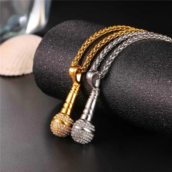 Iced Out Microphone Pendant Necklace - Image 2