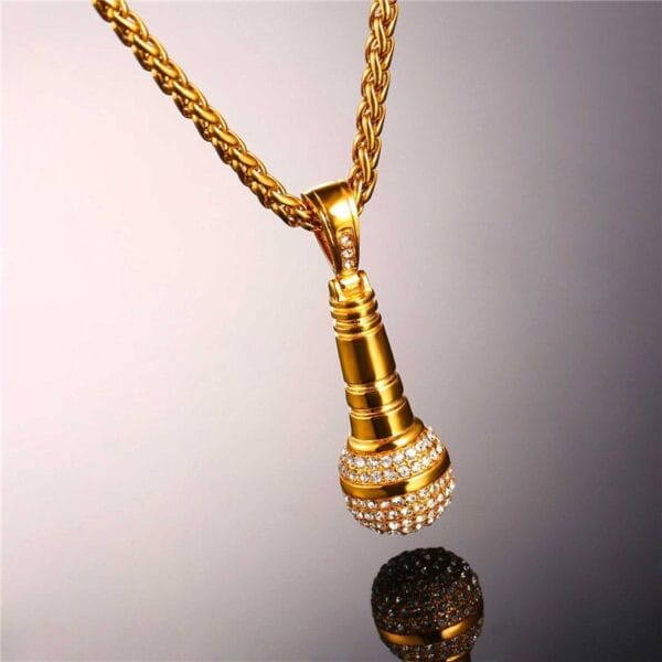 Iced Out Microphone Pendant Necklace - Image 3