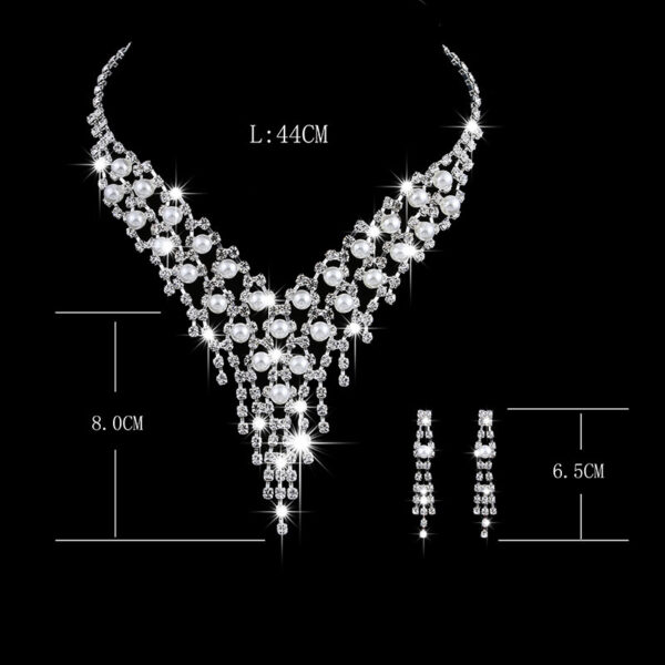 Wholesale fashion OL bridal jewelry set, claw chain earrings, Pearl Rhinestone Necklace 465 - Image 4
