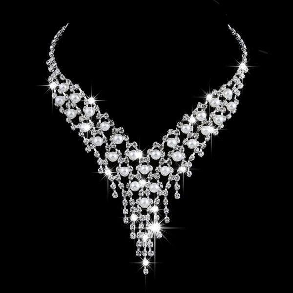 Wholesale fashion OL bridal jewelry set, claw chain earrings, Pearl Rhinestone Necklace 465 - Image 2