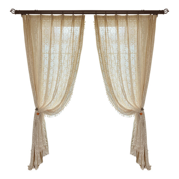 Cotton Linen Crochet Hollow Living Room Curtains - Image 3