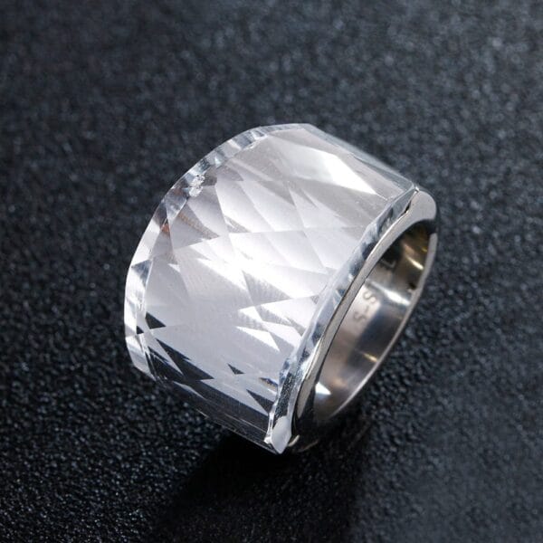 Women's Faceted Clean Glass Maxi Ring - Image 4