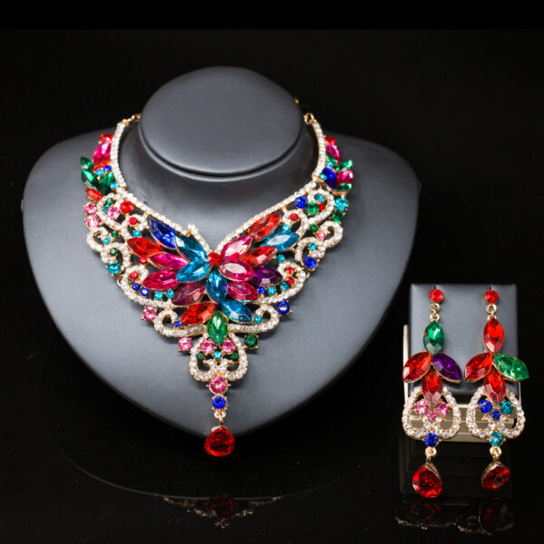 2021 speed selling explosion, African, European and American color exaggerated bride necklace earrings set of alloy manufacturers - Image 2