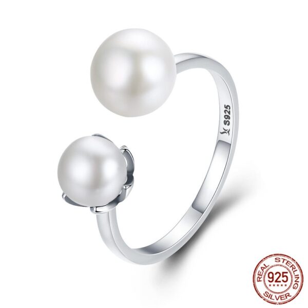 Women's 925 Sterling Silver Double Pearls Ring