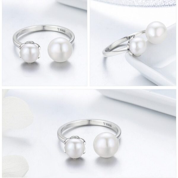 Women's 925 Sterling Silver Double Pearls Ring - Image 4