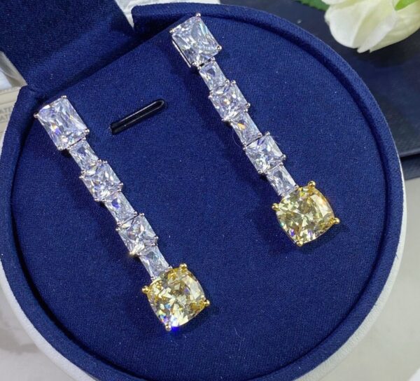 Radiant Trapezoidal Yellow Diamond Earrings For Women - Image 4