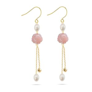 Ancient Style Earrings Chinese Style Song Dynasty Ear Jewelry Pearl - 10Pearl Jade Rose Pink