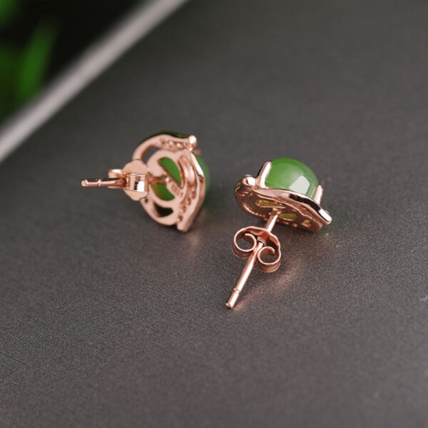 Ethnic style green jade earrings sterling silver and Tianyu earrings with certificate 925 silver rose gold jasper earrings - Image 2