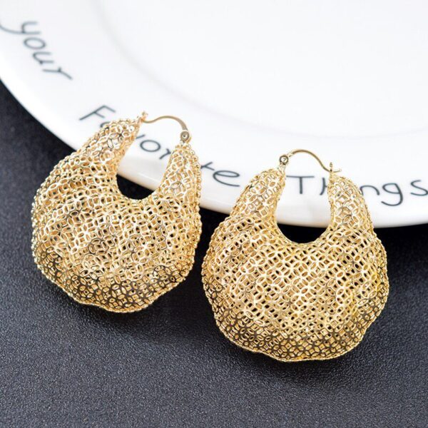 Women's Golden Mesh Hoop Earrings - Image 2