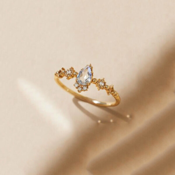 Silver Gold Plated Natural Blue Moonstone Ring