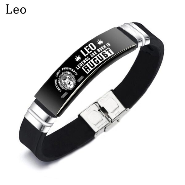 Black 12 Constellation Zodiac Sign ID Bracelets Bangles For Women Men - Image 3