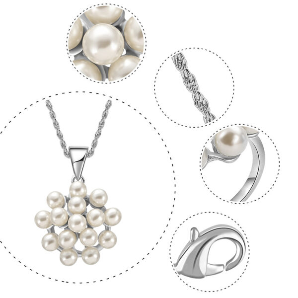 Pearl Pendant Necklace Earrings Ring Jewelry Set - Image 4