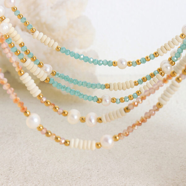 Titanium Colorful Ball Chain Natural Freshwater Pearl Glass Stone Necklace Wild Titanium Steel Bead String Jewelry - Image 4