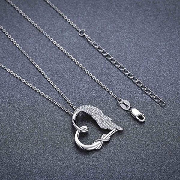 Sterling Silver Guardian Angel Wings Heart Shape Infinity Symbol Pendant Necklace For Women And Girls - Image 2