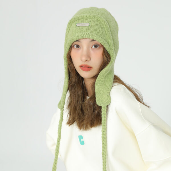 Women's Hat With Ear Protector And Wool Ball Knitting - Image 5