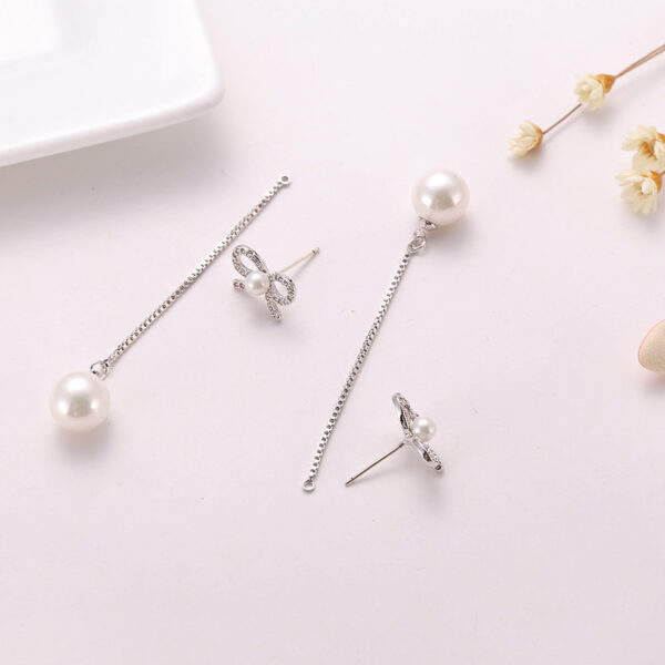 Sterling Silver Needle Bow Earrings Long Pendant Pearl Hypoallergenic Earrings Copper Jewelry Two Ways - Image 3