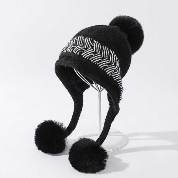 Color-blocking Twist Three-hair Ball Ear Protection Wool Hat - Image 3