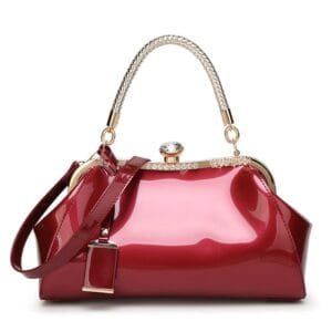 Fashion Patent Leather Bag with Diamonds - Red