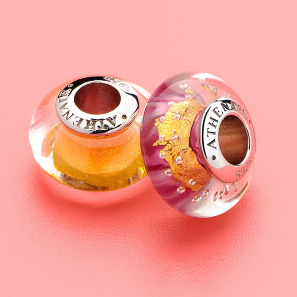 925 silver tube 24kt golden glass transfer beads - Image 3