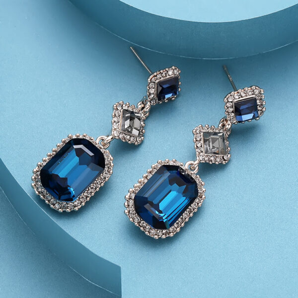 Long Geometric Square Crystal Earrings Gemstone Earrings - Image 5