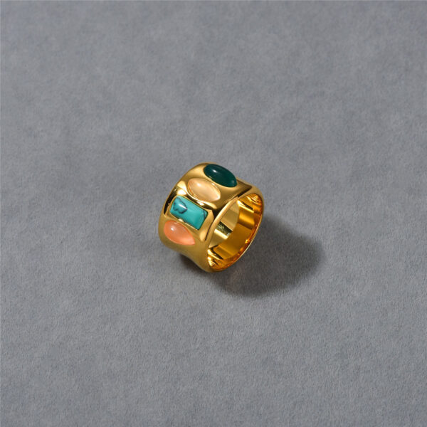 French Style Colorful Geometric Gemstone Inlaid Ring - Image 2