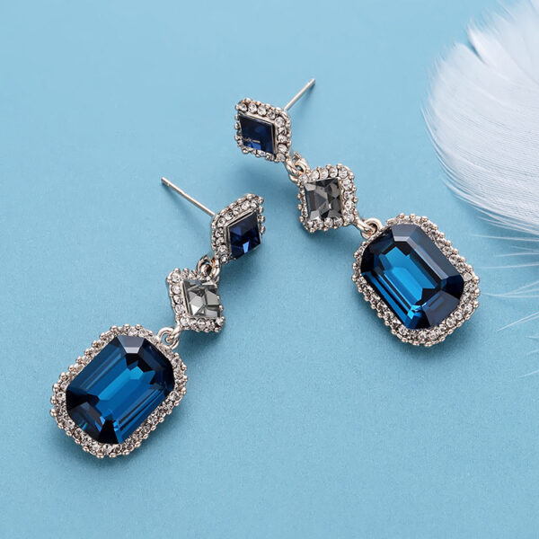Long Geometric Square Crystal Earrings Gemstone Earrings - Image 4
