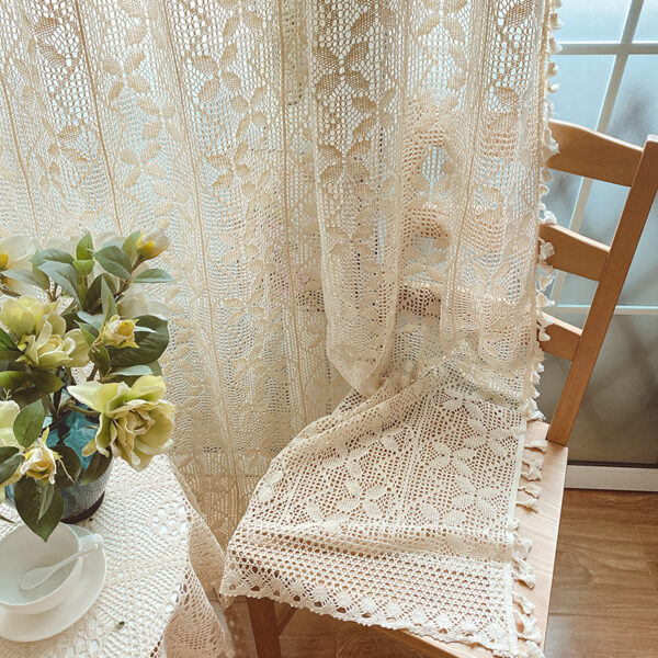 Cotton Linen Crochet Hollow Living Room Curtains - Image 5