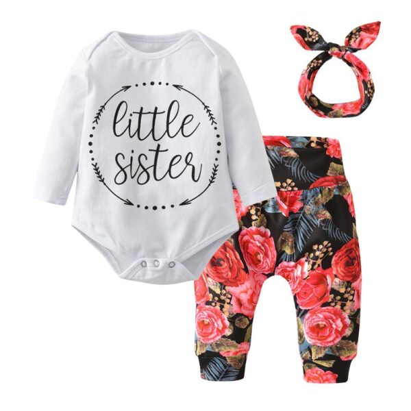 Baby Girl's Printed Sweatshirt, Pants and Headband 3 Pcs Set