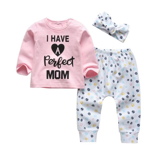 Baby Girl's Printed Sweatshirt, Pants and Headband 3 Pcs Set