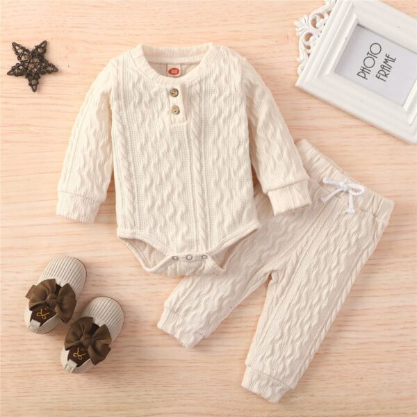 Baby's Knitted Solid Romper with Pants