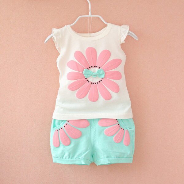 Baby Girl’s Summer Floral Printed Cotton Clothing Set - Image 2