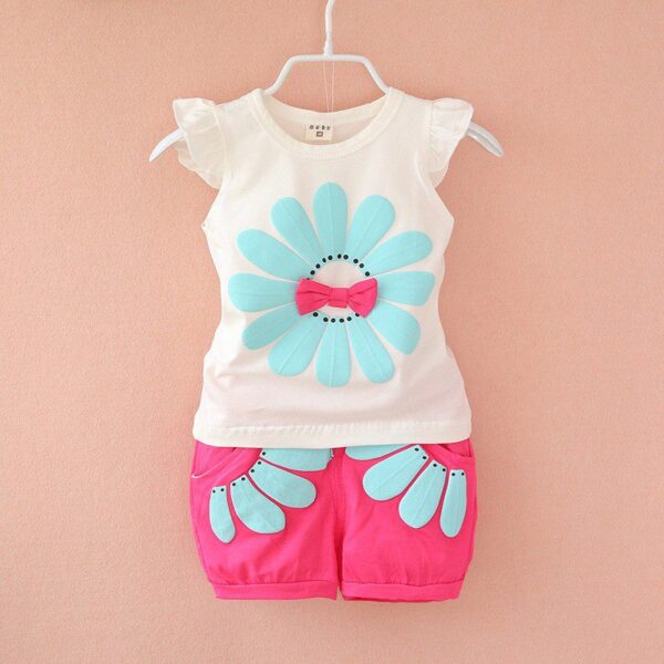 Baby Girl’s Summer Floral Printed Cotton Clothing Set - Image 3