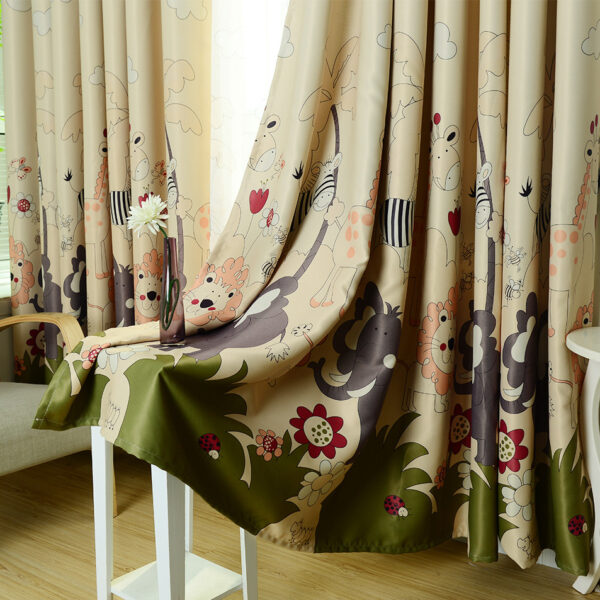 Special Offer Cartoon Cute Children Full Blackout Curtains Animal Paradise Boy And Girl Bedroom - 3x2m, Beige cloth hook