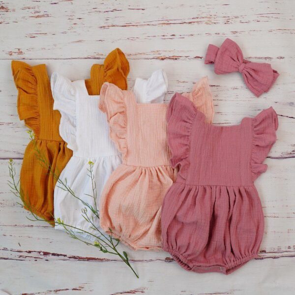 Cotton Romper and Headband with Bow - Image 5