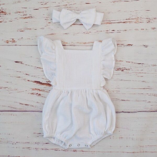 Cotton Romper and Headband with Bow - Image 4