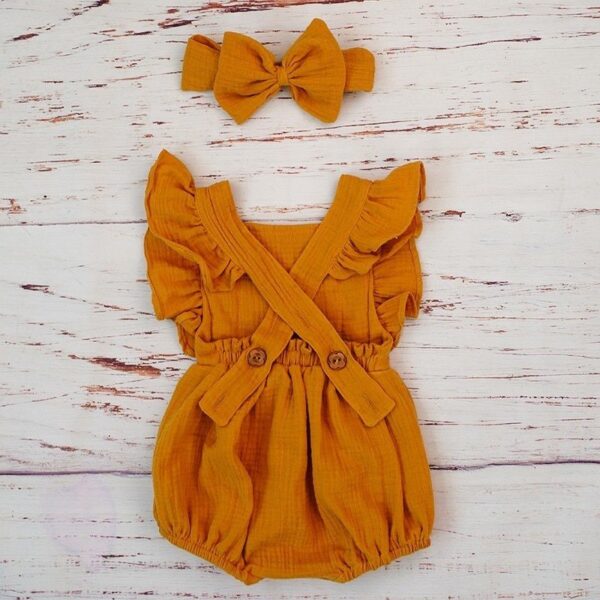 Cotton Romper and Headband with Bow - Image 2