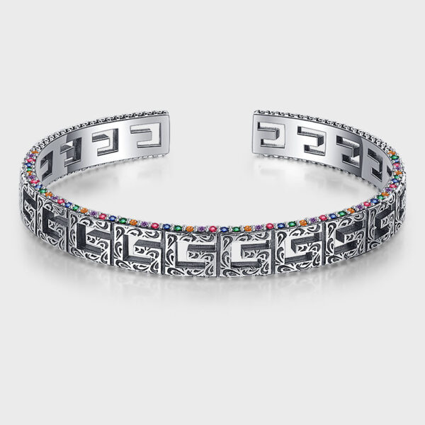 925 Sterling Silver G-shaped Hollow Color Diamond Bracelet Fashion Vintage Style - Image 3