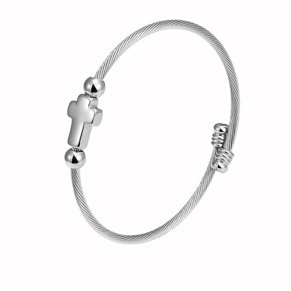 Cross Bracelet Stainless Steel Braided Elastic Twine - Image 2