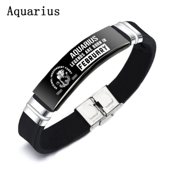 Black 12 Constellation Zodiac Sign ID Bracelets Bangles For Women Men - Image 6
